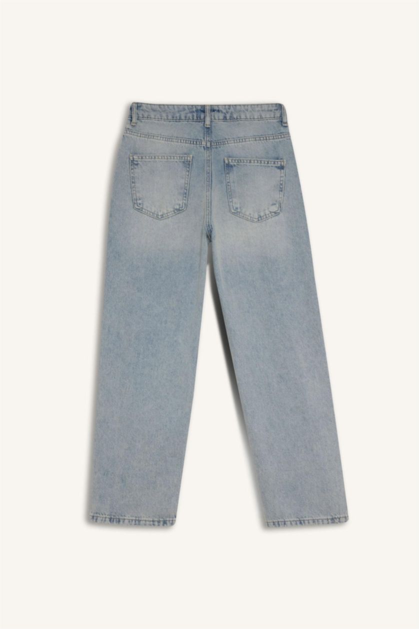 WOMAN Blue Straight Fit High Waist Ankle Length Washed Jeans