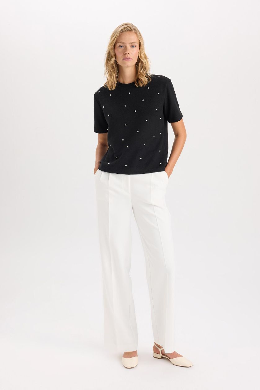 Kadın Ekru Wide Leg Dokuma Pantolon Geniş Bol Paça Pensli Cepli Yüksek Bel Basic Düz Uzun Boy