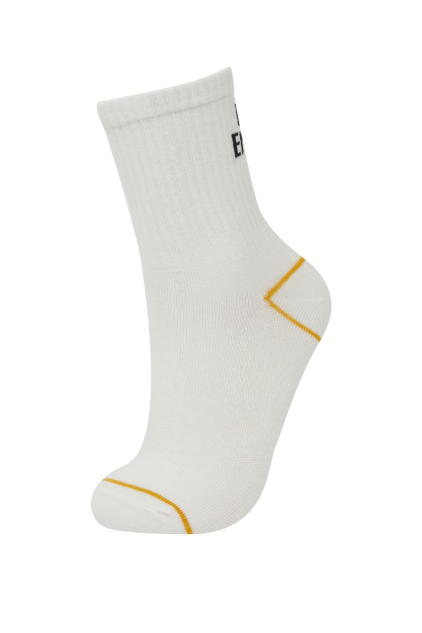 Erkek Çocuk - Genç Erkek Beyaz Erkek Çocuk 5'li Pamuklu Uzun Çorap