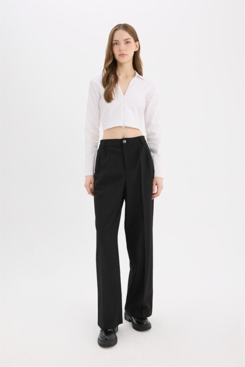 WOMAN Black High Waist Wide Leg Trousers