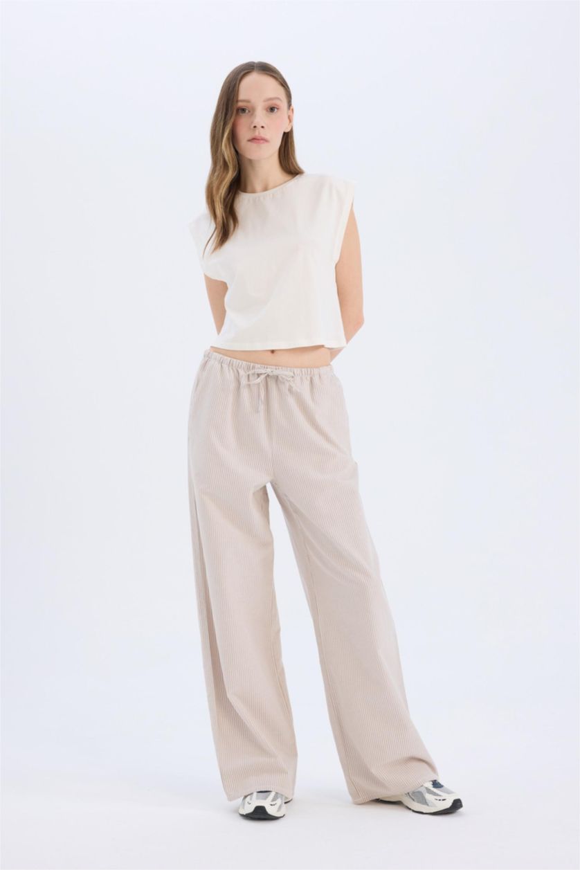 نساء بيج فاتح بنطرون مخطط أوكسفورد وايد ليج برجل واسع وخصر عالي