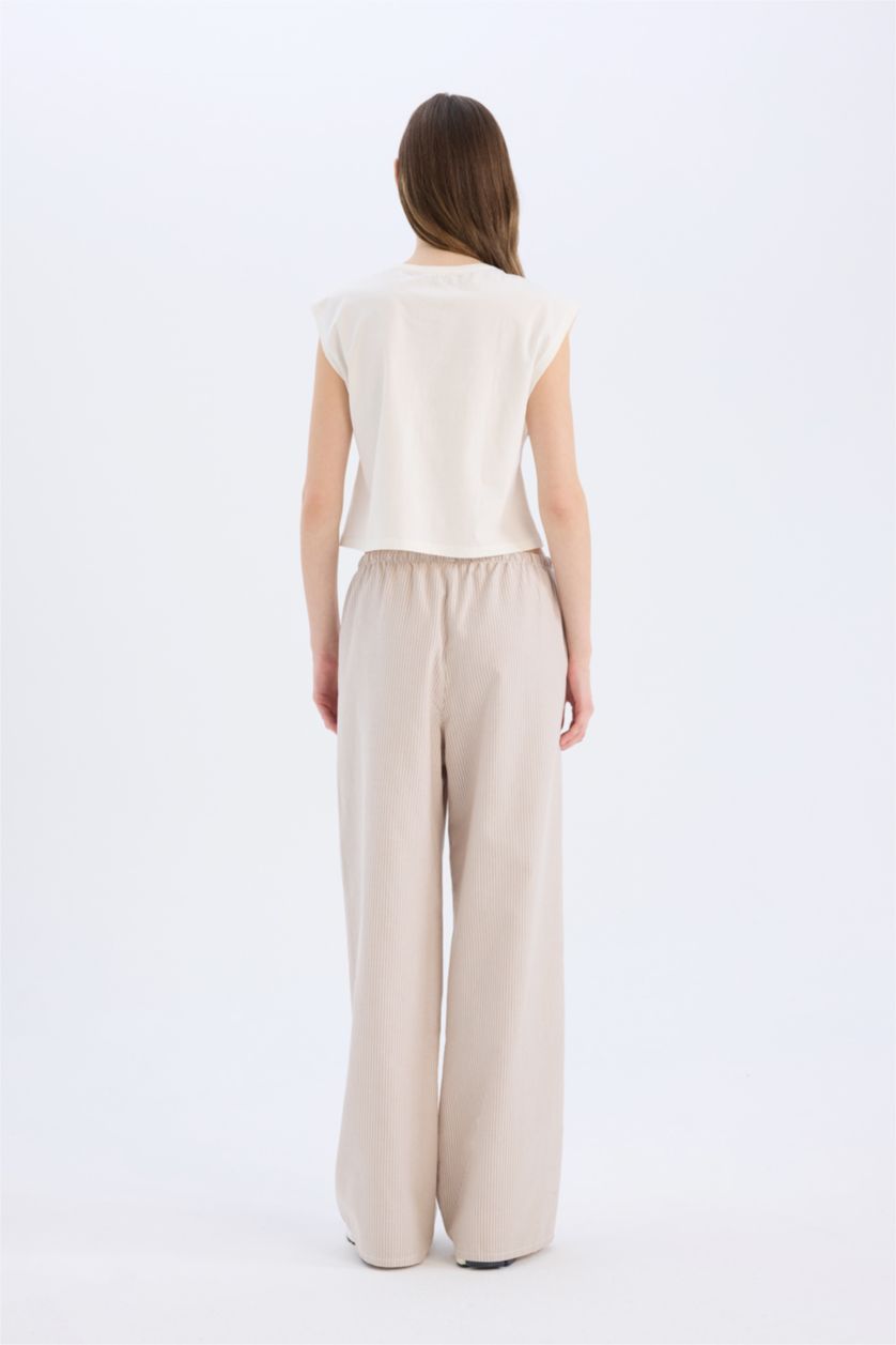 نساء بيج فاتح بنطرون مخطط أوكسفورد وايد ليج برجل واسع وخصر عالي