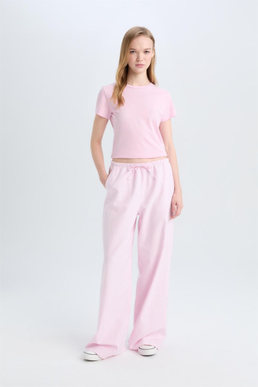 نساء زهري بنطرون مخطط أوكسفورد وايد ليج برجل واسع وخصر عالي