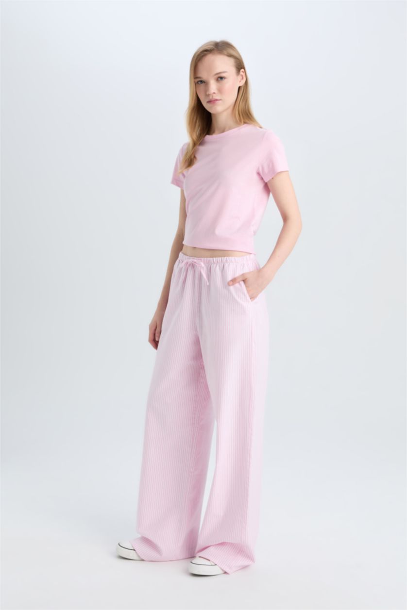 نساء زهري بنطرون مخطط أوكسفورد وايد ليج برجل واسع وخصر عالي