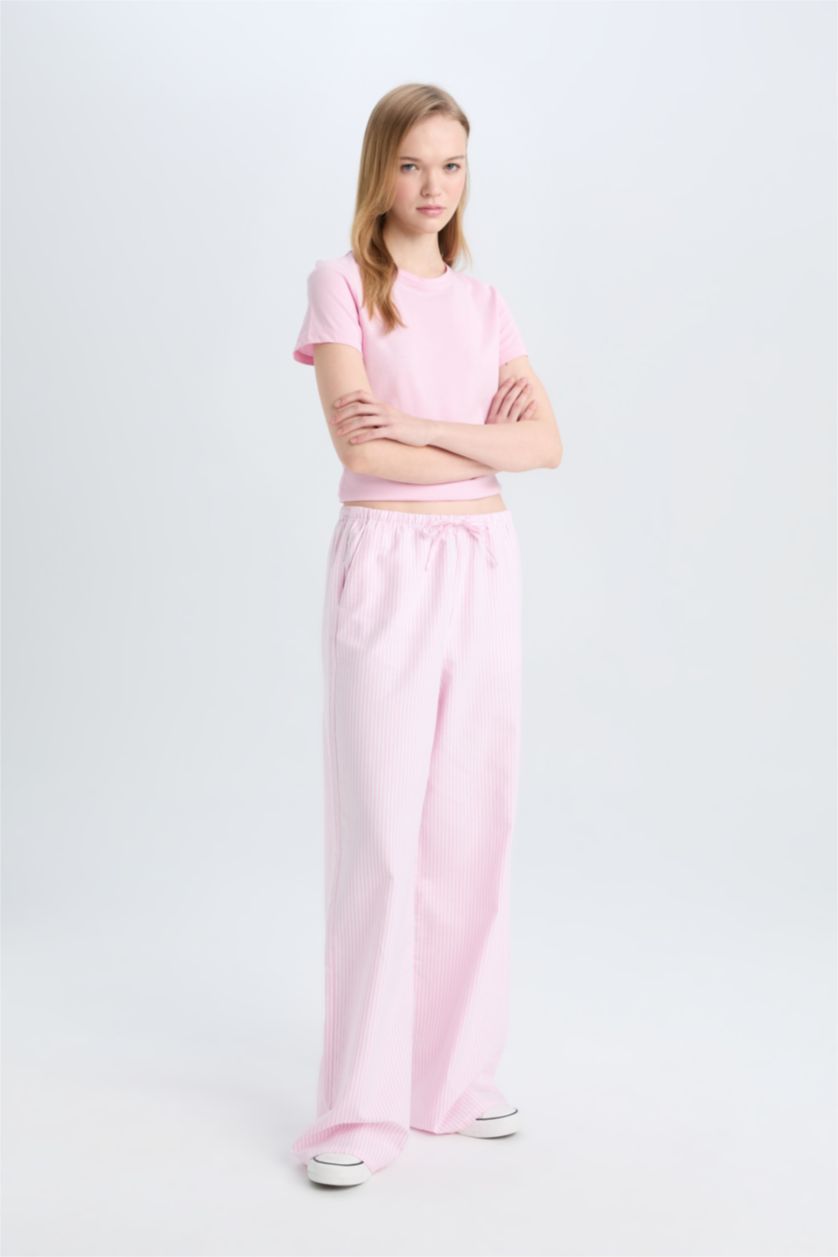 نساء زهري بنطرون مخطط أوكسفورد وايد ليج برجل واسع وخصر عالي