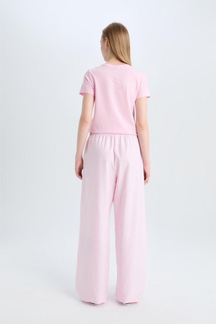 نساء زهري بنطرون مخطط أوكسفورد وايد ليج برجل واسع وخصر عالي