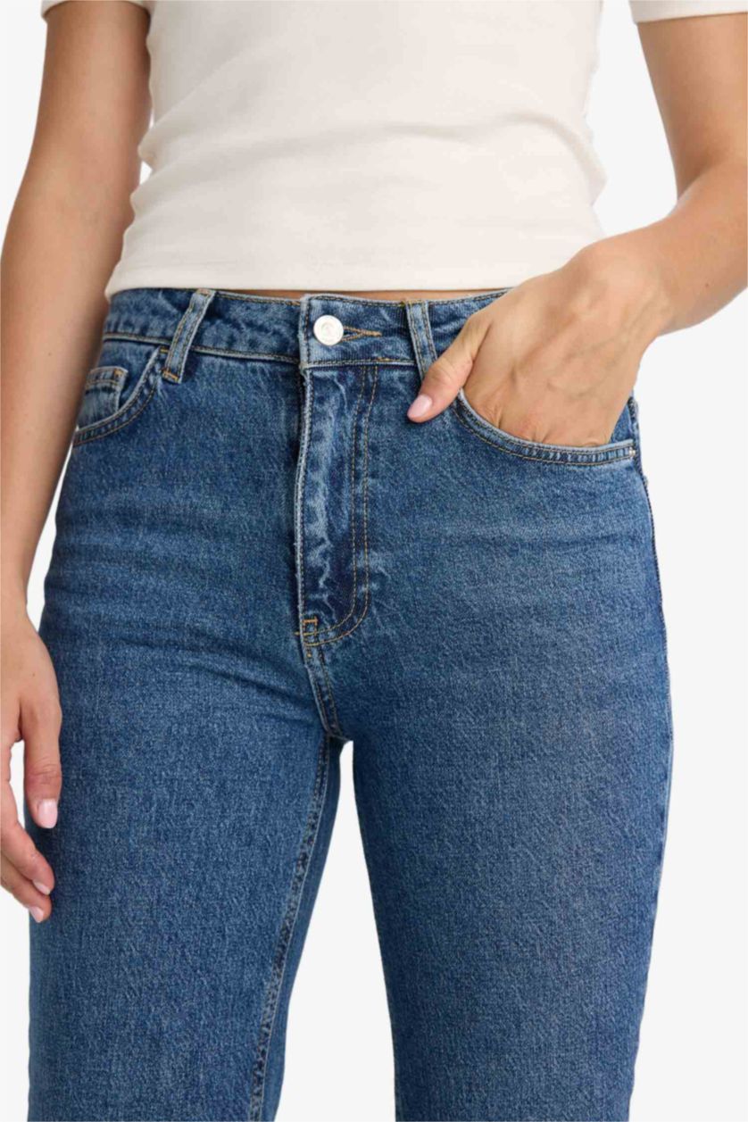WOMAN Dark Blue Comfort Straight Fit High Waist Ankle Length Jeans