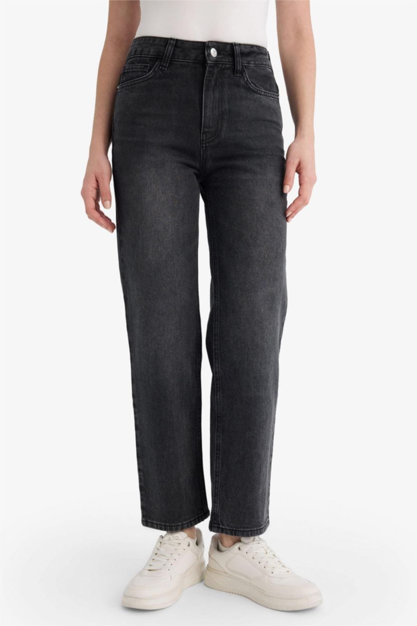 WOMAN Anthracite Comfort Straight High Waist Ankle Length Jeans