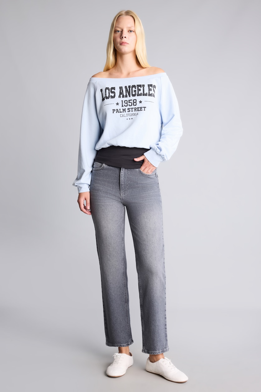 Kadın Gri Comfort Straight Orta Bel Jean