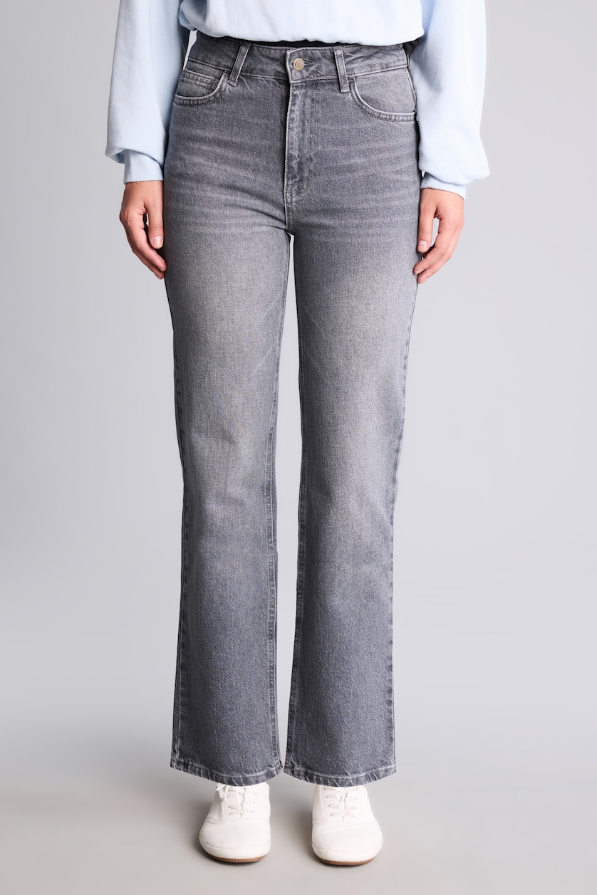 FEMME Gris Jean à taille mi-haute Coupe droite