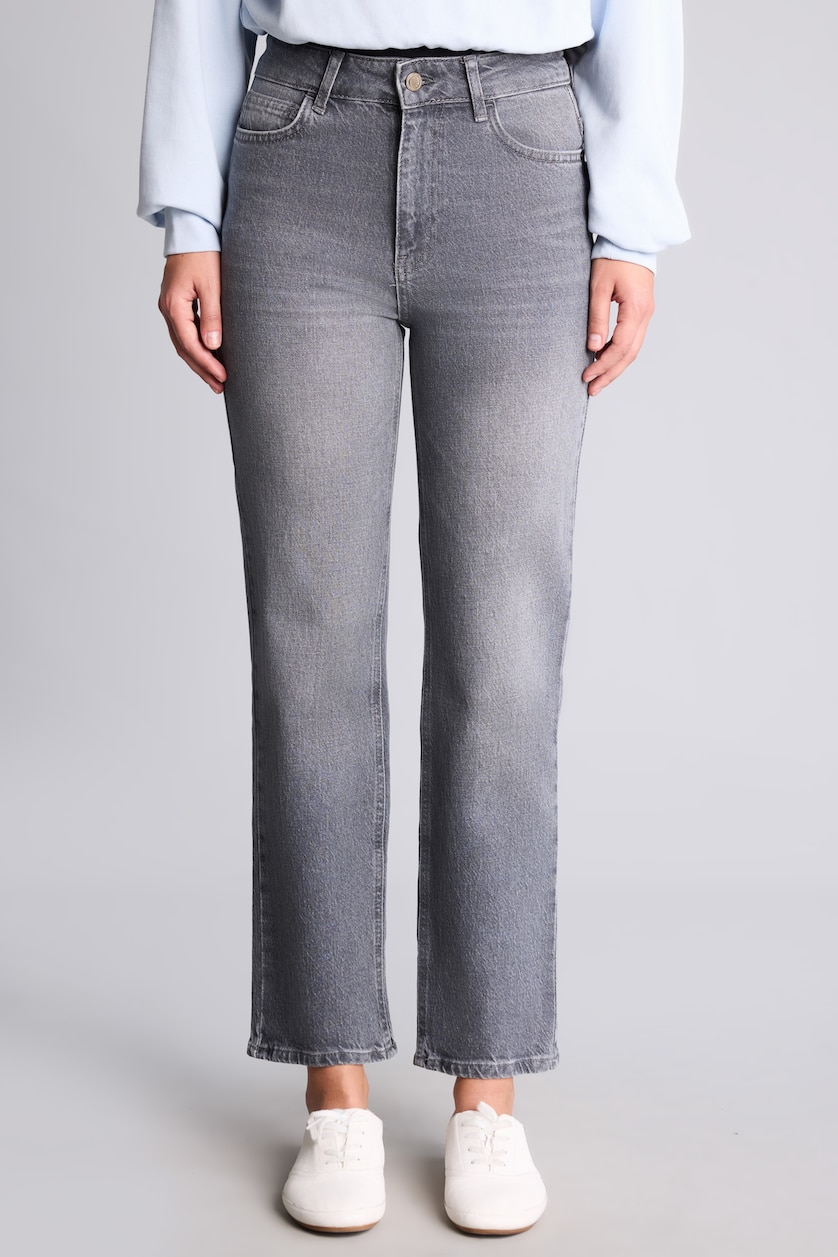 Kadın Gri Comfort Straight Orta Bel Jean