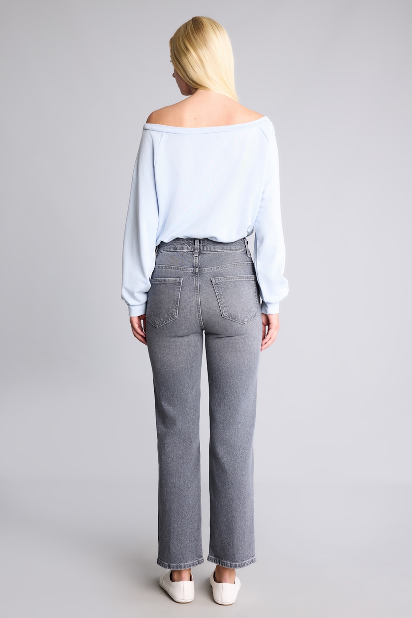 Kadın Gri Comfort Straight Orta Bel Jean
