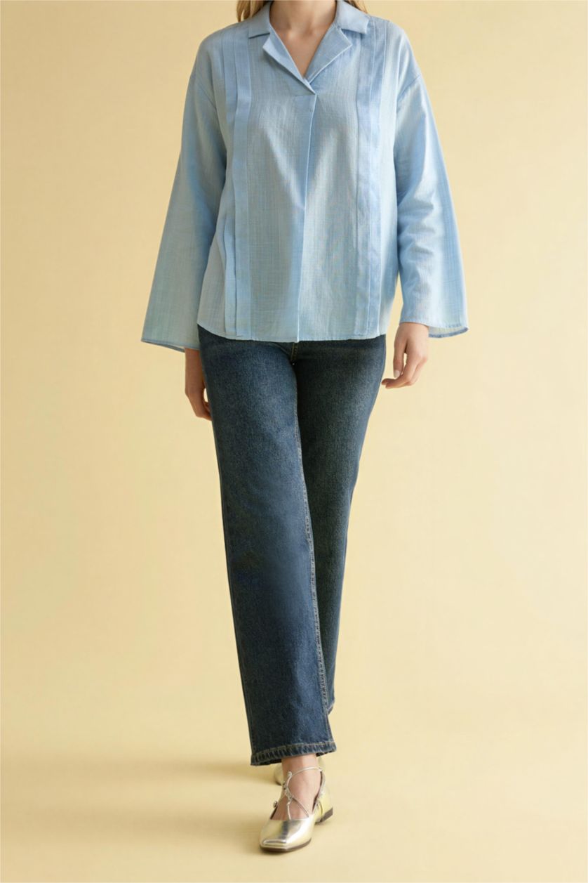 نساء أزرق غامق بنطرون جينز قصة مستقيمة واسعة وخصر عالي