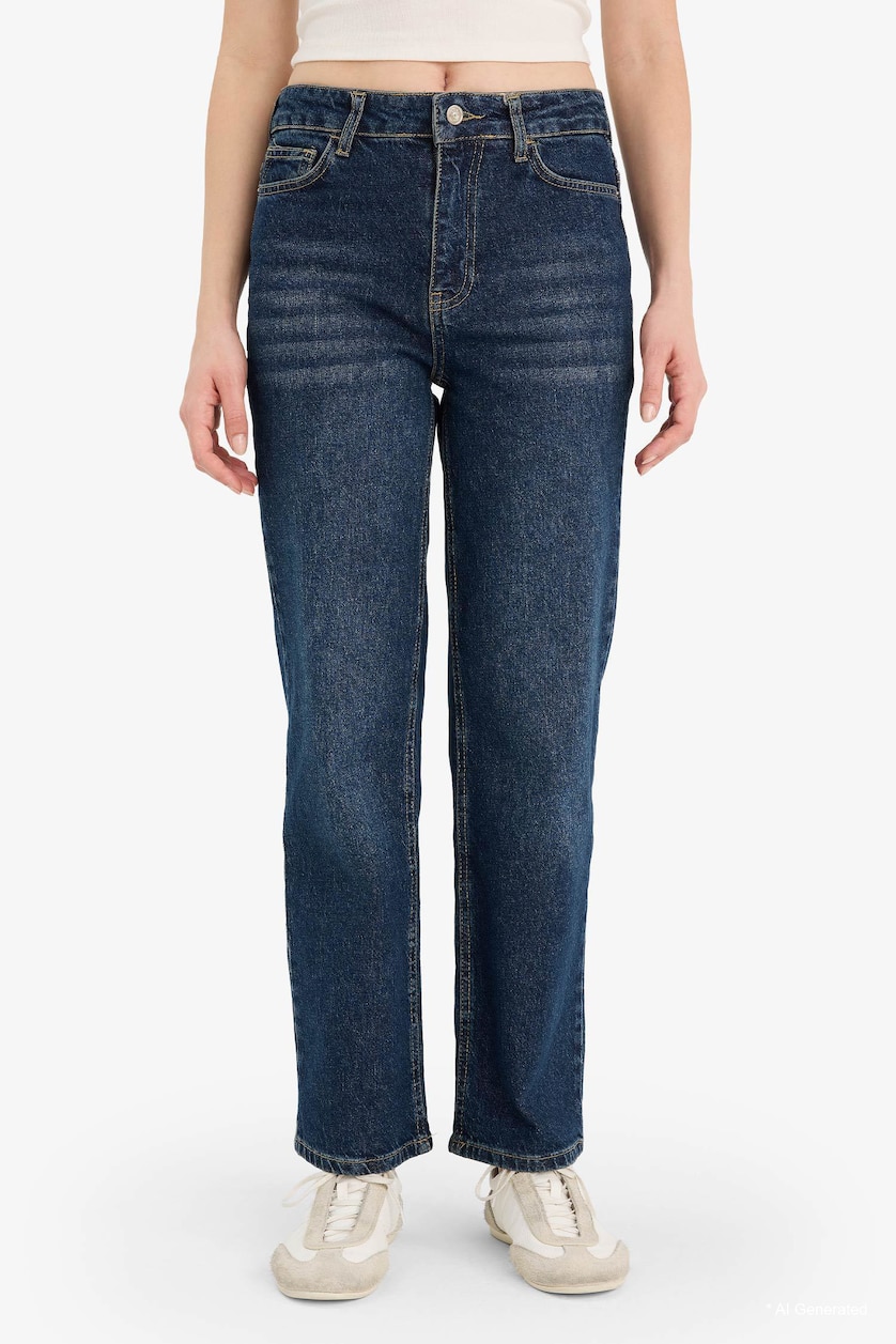 FEMME Bleu Foncé Taille haute Droit confortable
