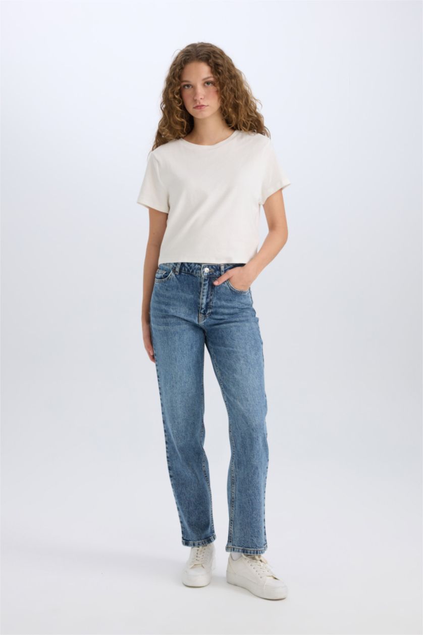 WOMAN Blue High Waist Trousers