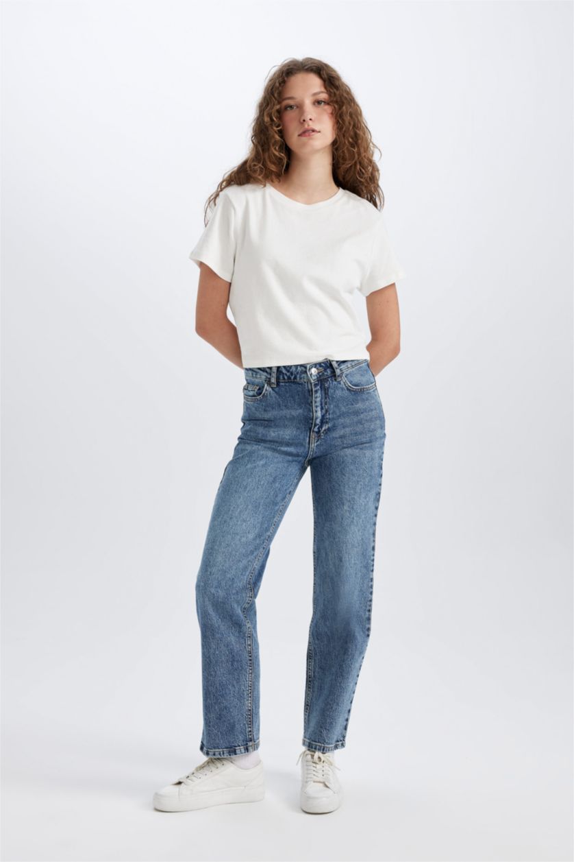 WOMAN Blue High Waist Trousers