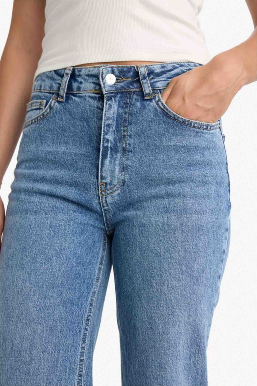WOMAN Blue Comfort Straight Fit High Waist Ankle Length Washed Jeans