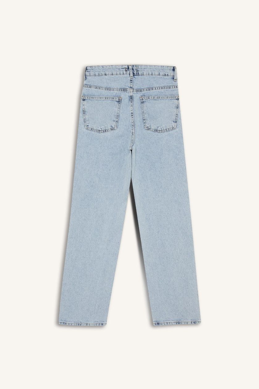 حريمي أزرق فاتح بنطلون جينز كومفرت بخصر عالي