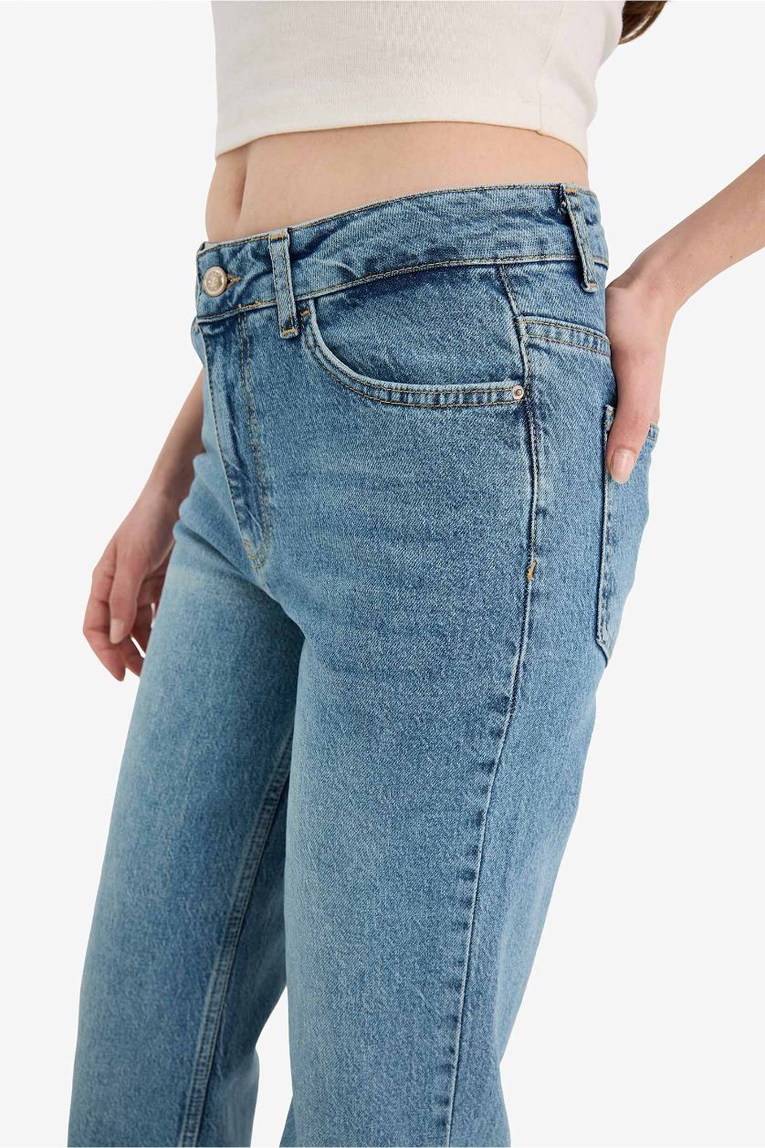 Woman Blue Comfort Straight Fit High Waist Ankle Length Washed Jeans