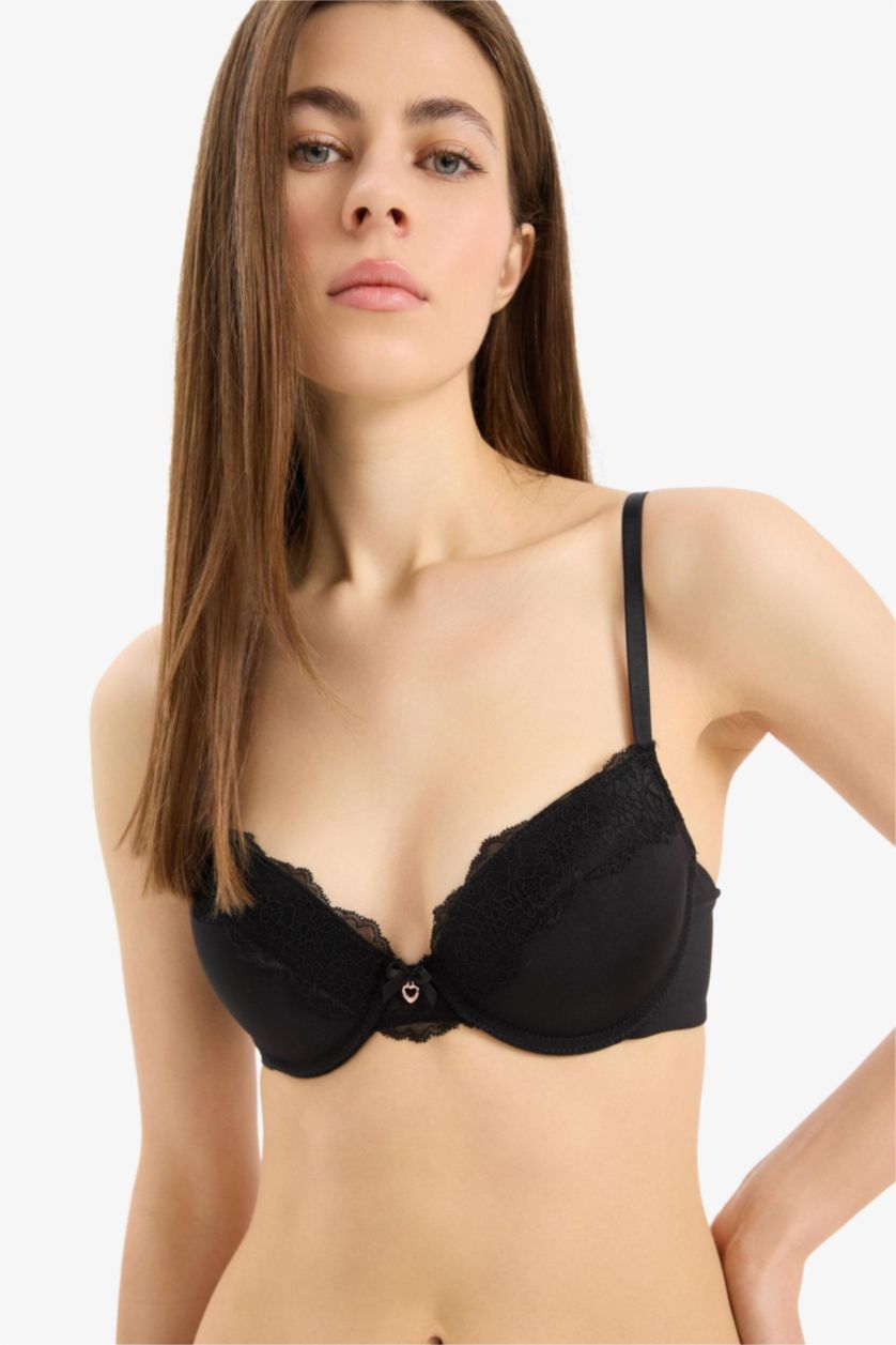 Женщины Черный Fall in Love Бюстгальтер с кружевными деталями и push-up ко Дню Святого Валентина