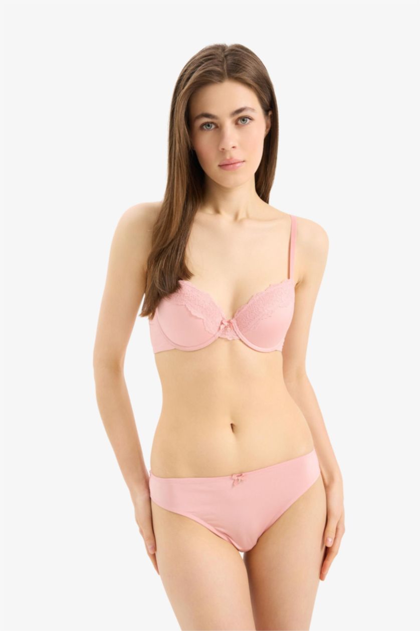 Kadın Gülkurusu Dantel Detaylı Dolgulu Push Up Bra-Fall in Love