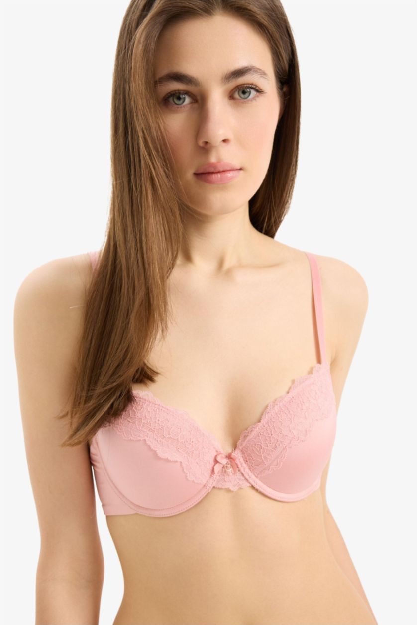 Kadın Gülkurusu Dantel Detaylı Dolgulu Push Up Bra-Fall in Love
