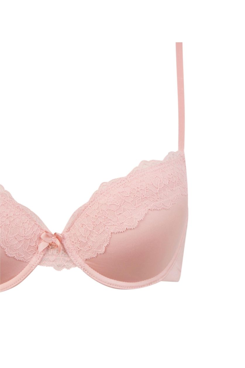 Kadın Gülkurusu Dantel Detaylı Dolgulu Push Up Bra-Fall in Love