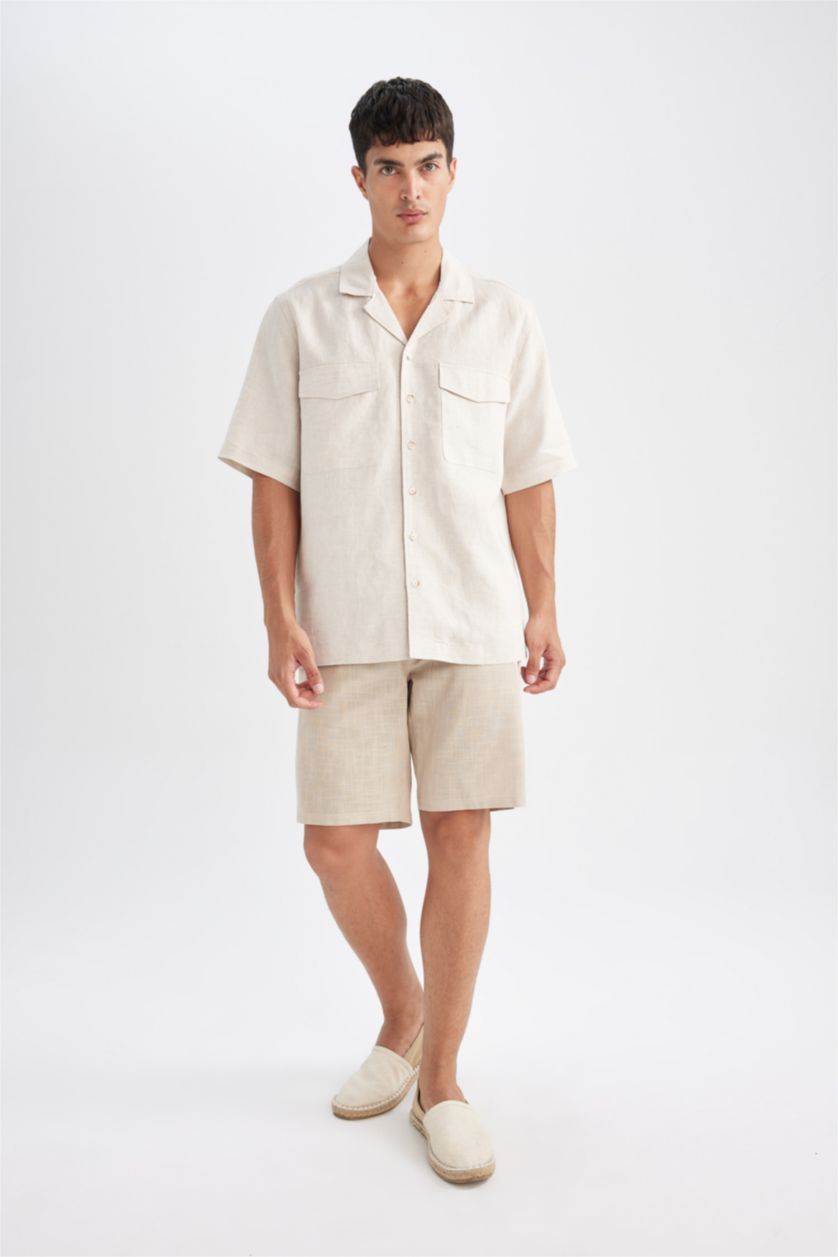 MAN Sand Elastic Waist Pocketed Cotton Bermuda Shorts