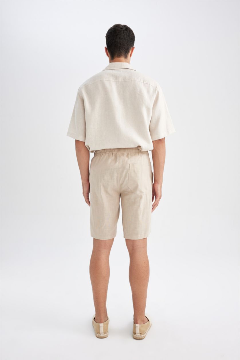MAN Sand Elastic Waist Pocketed Cotton Bermuda Shorts