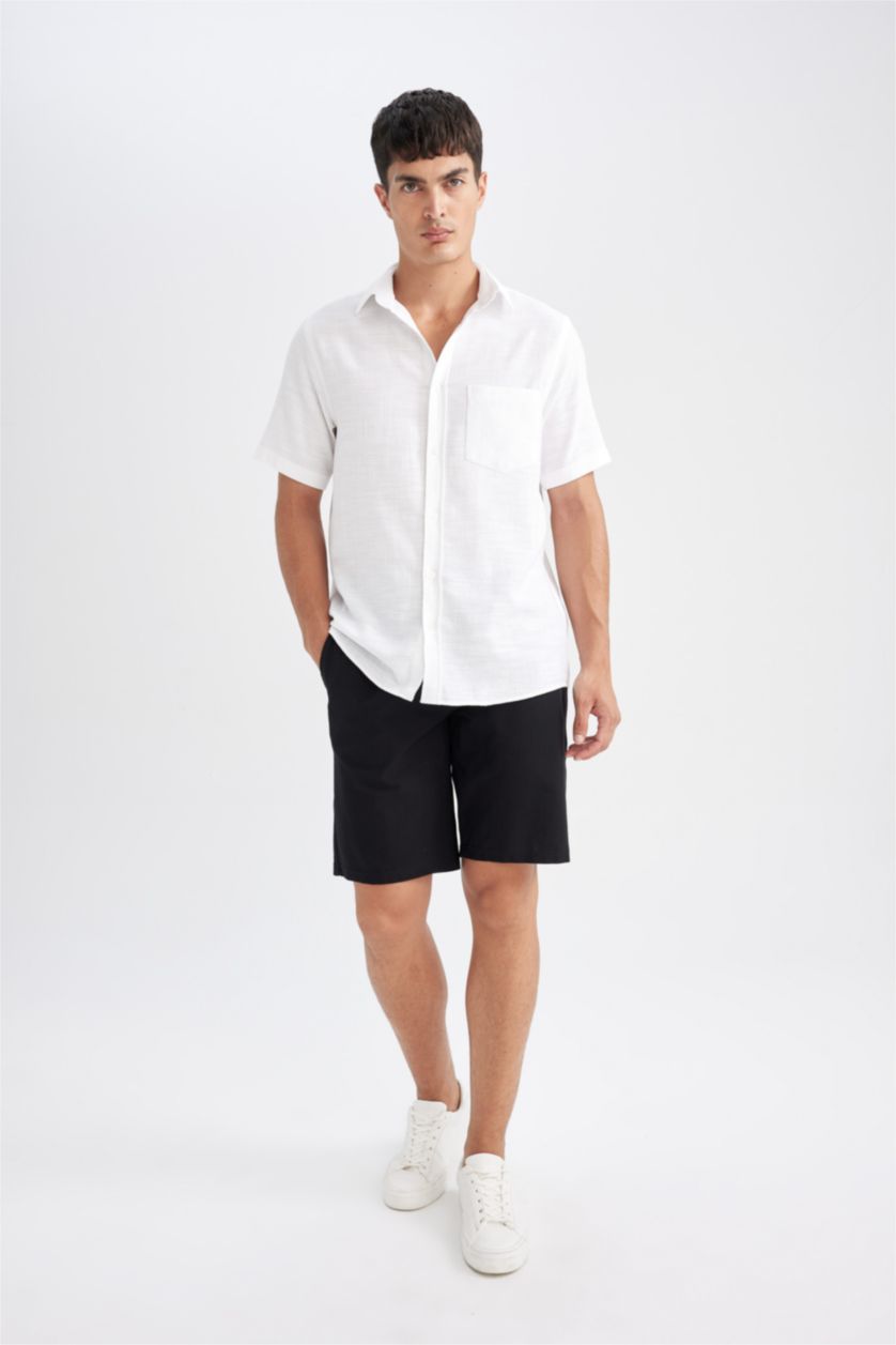 Erkek Siyah Beli Lastikli Cepli Pamuklu Bermuda Şort