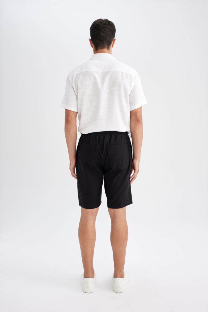 Erkek Siyah Beli Lastikli Cepli Pamuklu Bermuda Şort