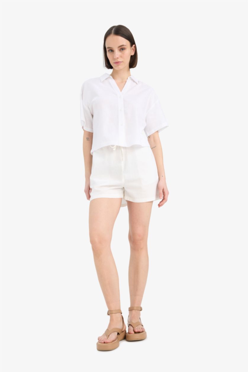 Женщины Кремовый Шорты из льняной смеси с нормальной посадкой и короткими штанинами