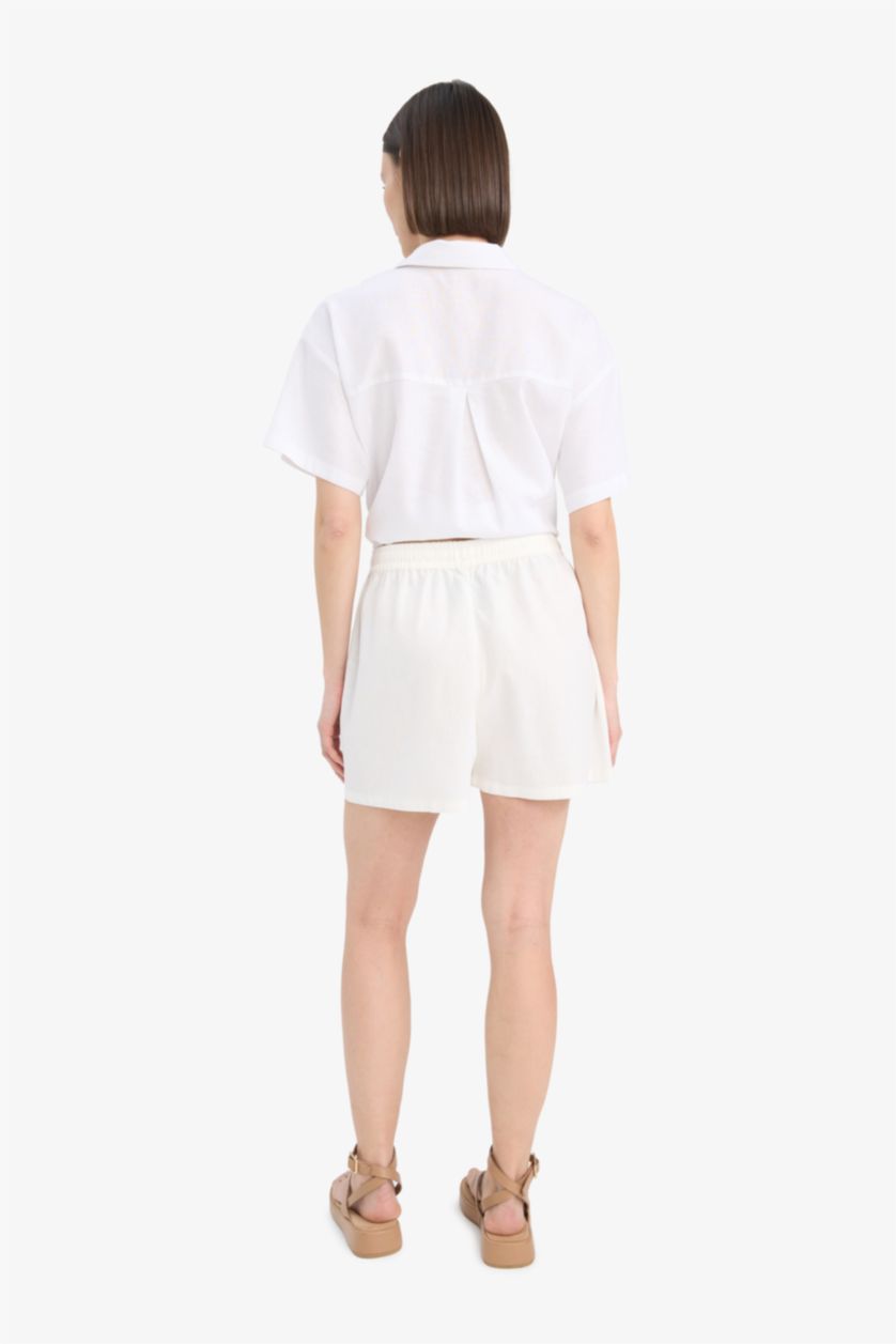 Женщины Кремовый Шорты из льняной смеси с нормальной посадкой и короткими штанинами