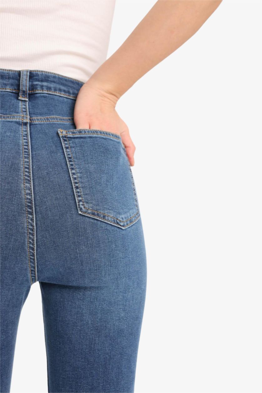 Woman Blue Anna Skinny Fit High Waist Straight Leg Long Jeans