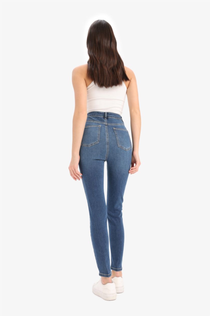 Woman Blue Anna Skinny Fit High Waist Straight Leg Long Jeans