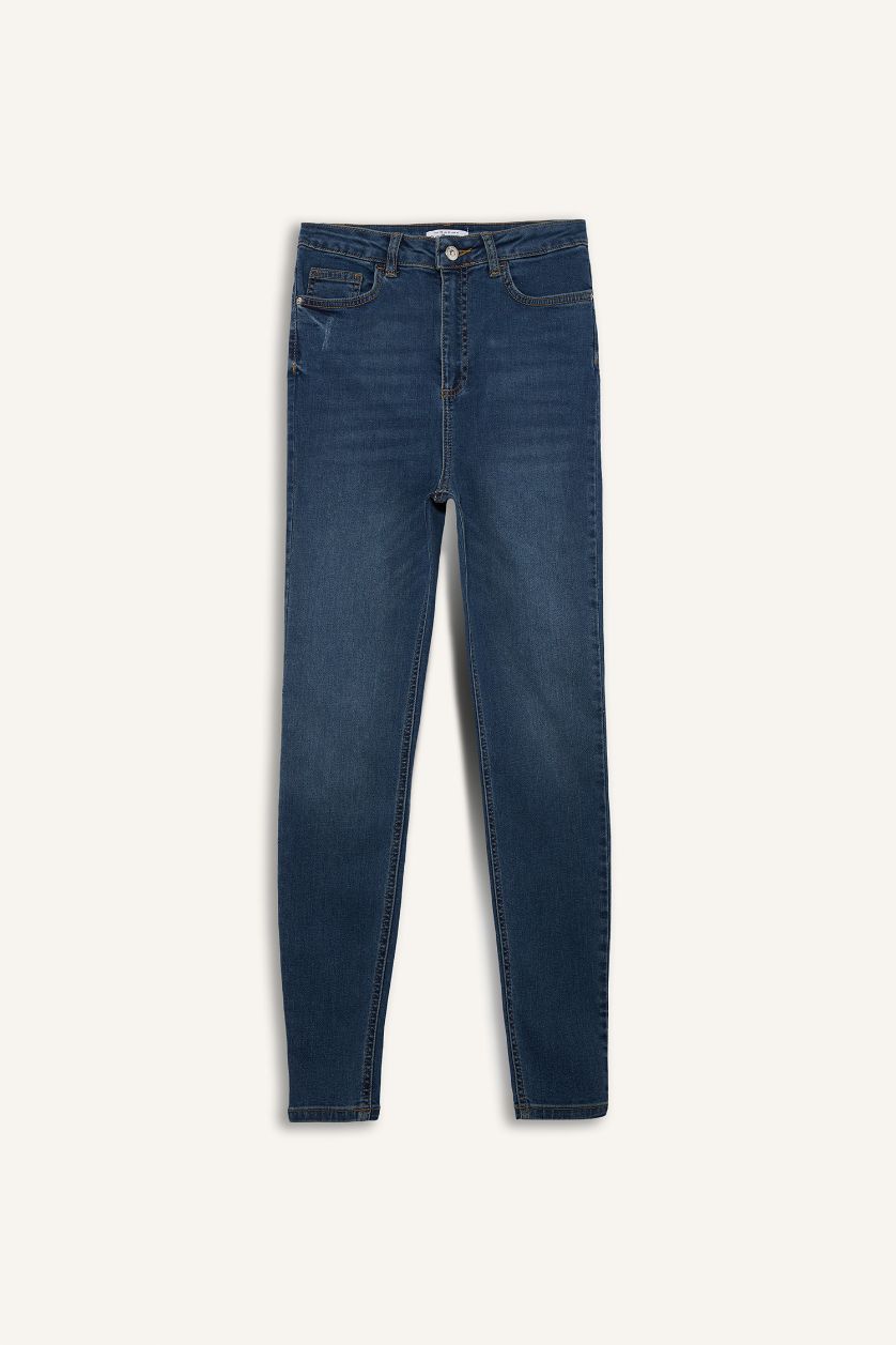 Woman Blue Anna Skinny Fit High Waist Straight Leg Long Jeans