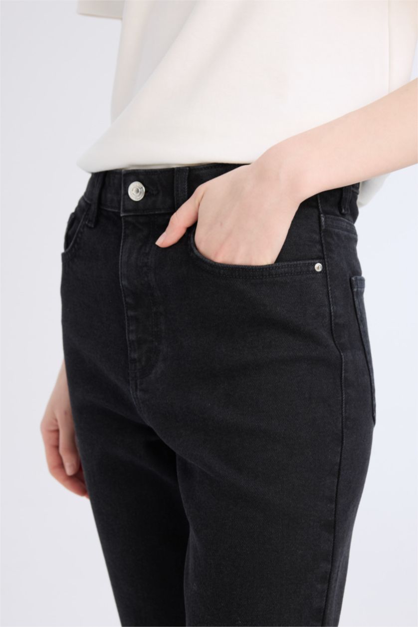 Kadın Siyah Mary Vintage Straight Fit Yüksek Bel Düz Paça Uzun Jean Pantolon