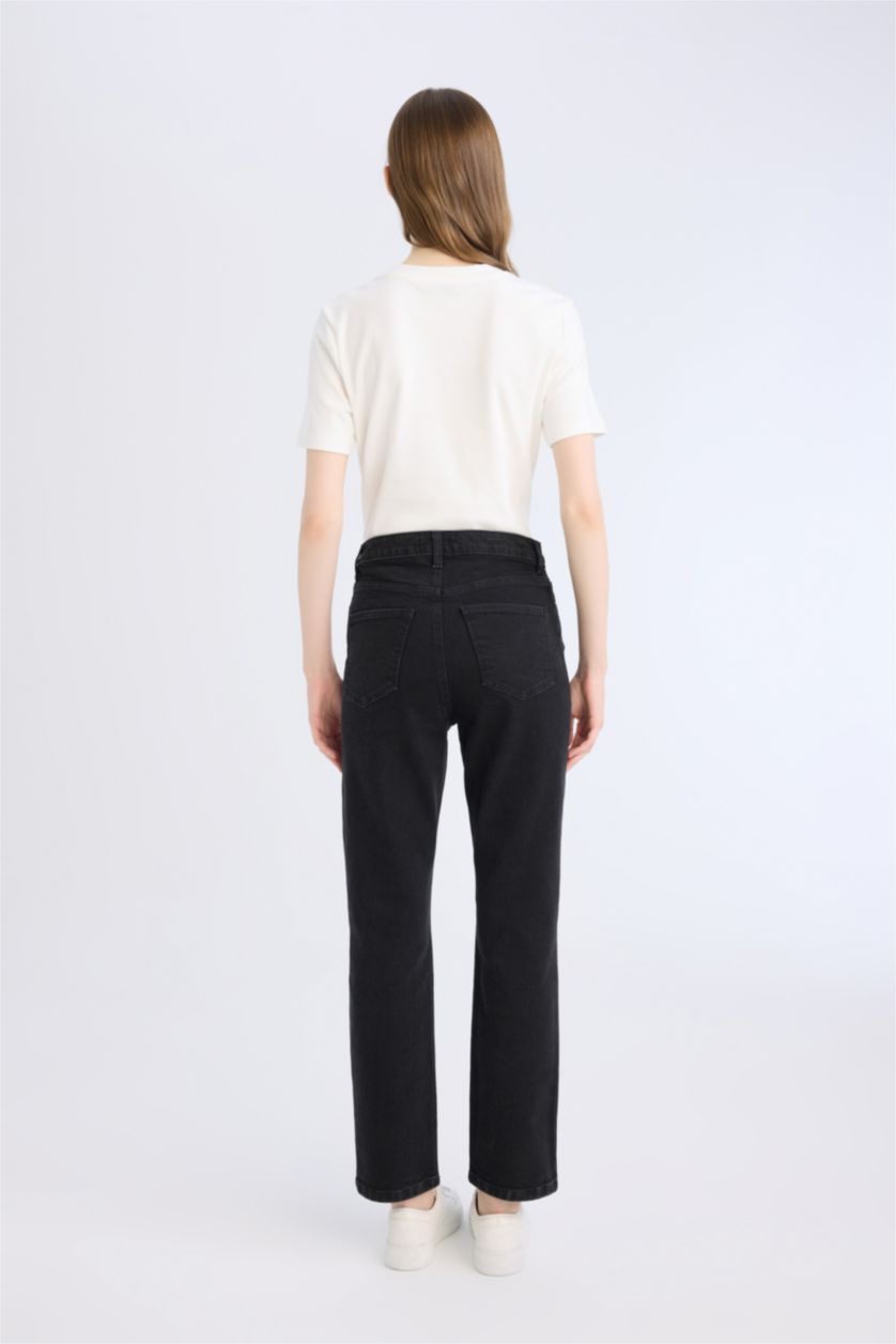 Kadın Siyah Mary Vintage Straight Fit Yüksek Bel Düz Paça Uzun Jean Pantolon