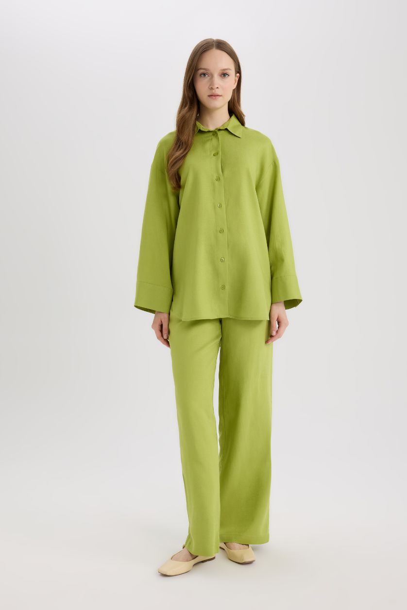 WOMAN Green Relax Fit Linen Blend Long Sleeve Tunic