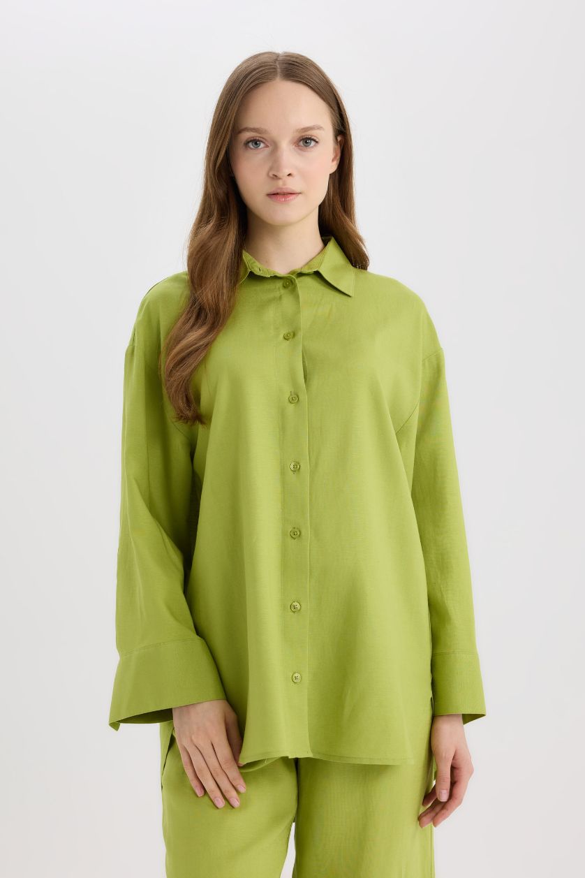 WOMAN Green Relax Fit Linen Blend Long Sleeve Tunic