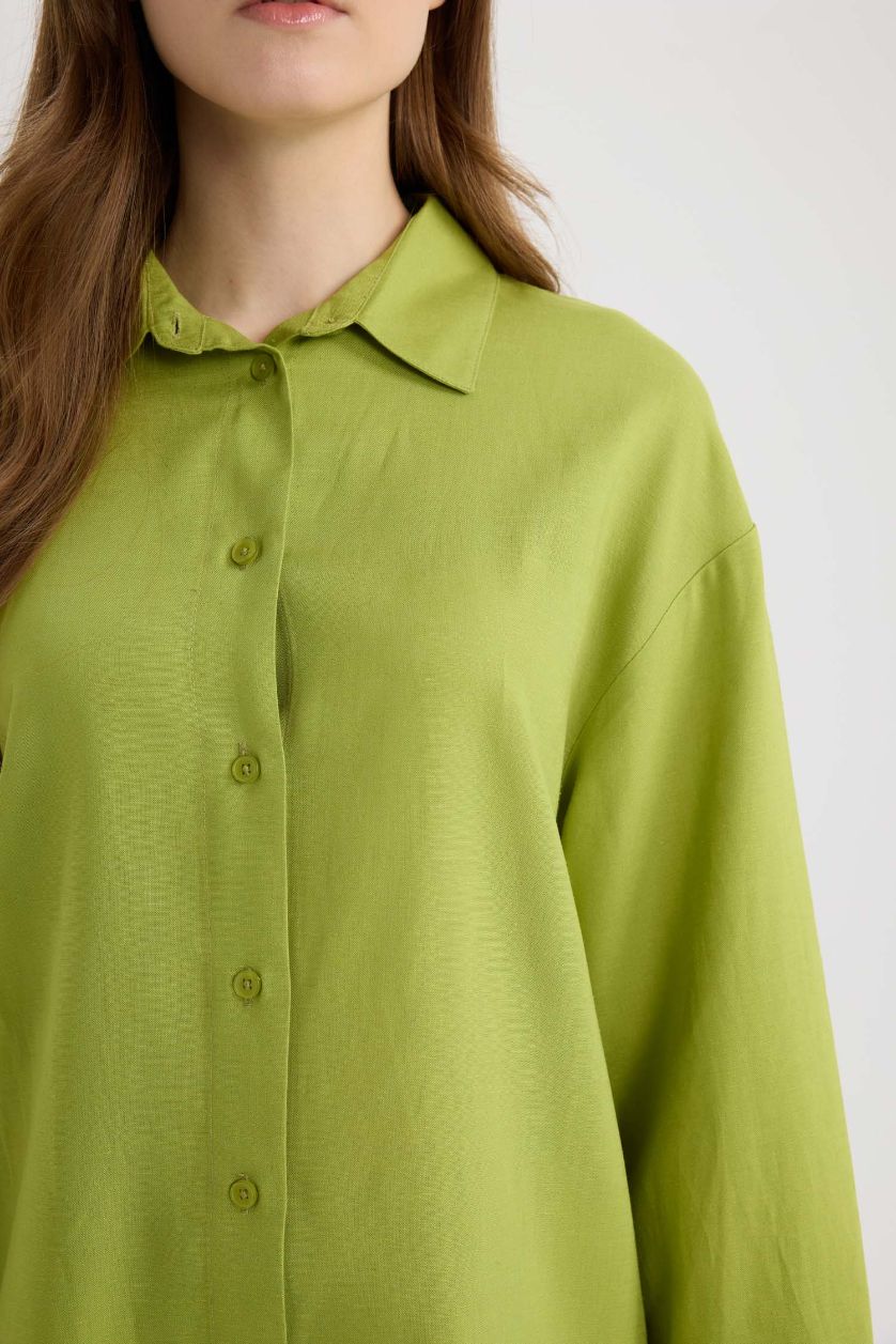 WOMAN Green Relax Fit Linen Blend Long Sleeve Tunic