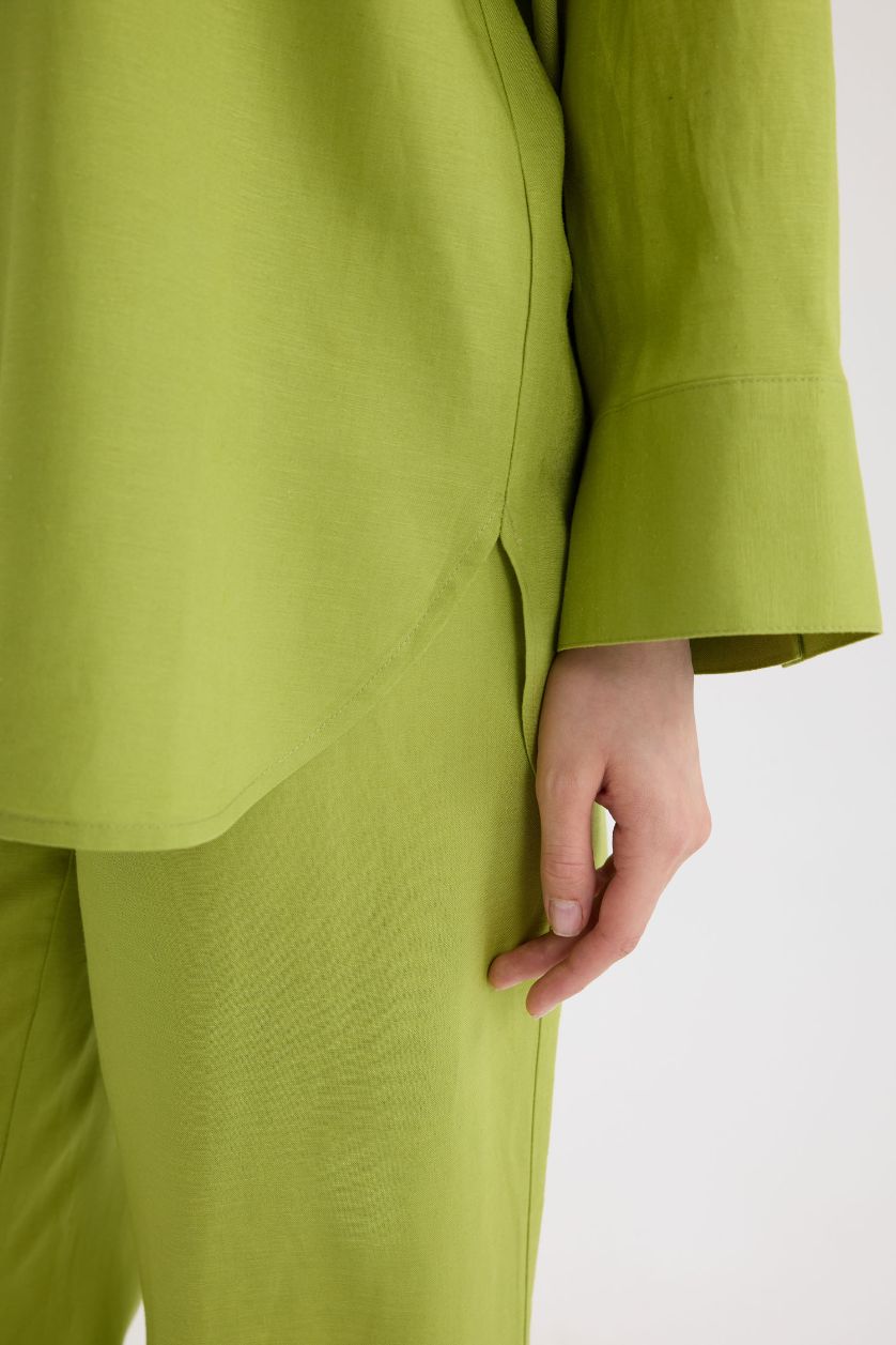 WOMAN Green Relax Fit Linen Blend Long Sleeve Tunic