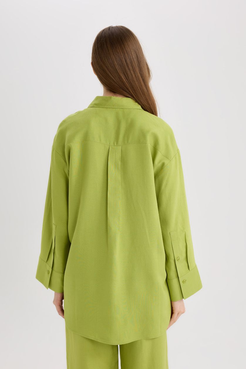 WOMAN Green Relax Fit Linen Blend Long Sleeve Tunic