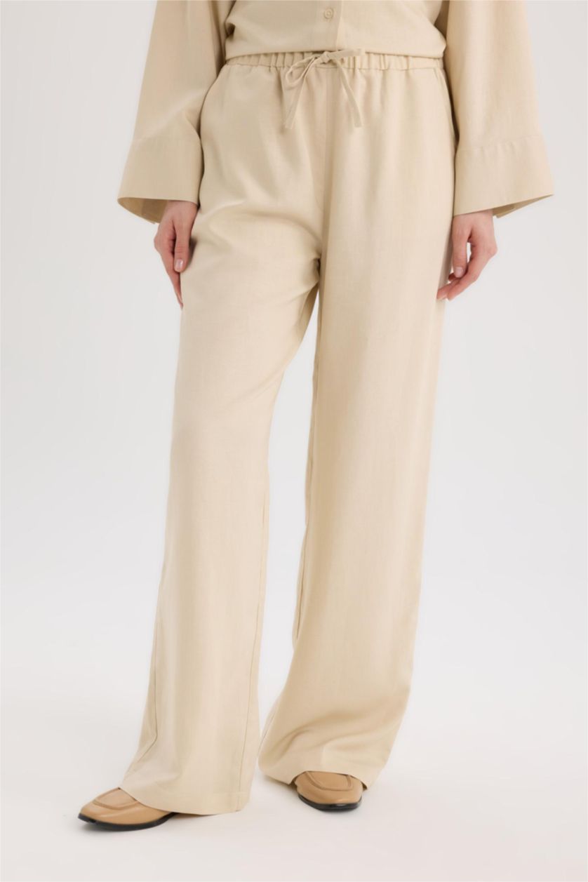 WOMAN Sand Wide Leg Linen Blended Trousers