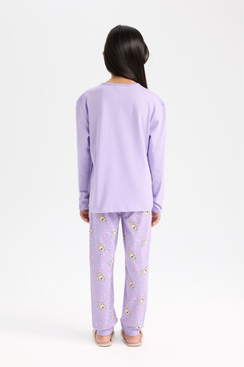 Kız Çocuk - Genç Kız Lila Kız Çocuk Pijama Takımı Baskılı Uzun Kollu Üst Uzun Alt