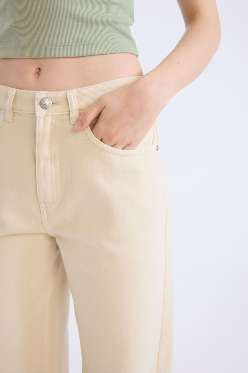 نساء اللون الرملي بنطرون جبردين برجل واسع وايد ليج وخصر عالي