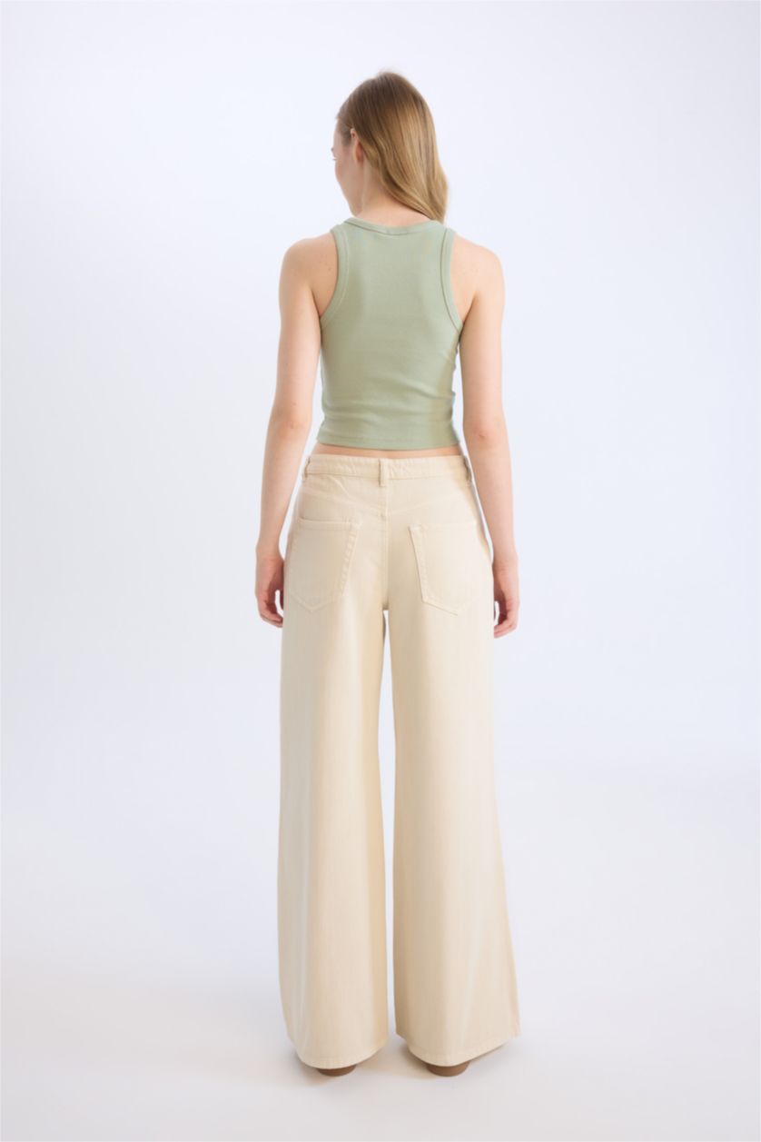 نساء اللون الرملي بنطرون جبردين برجل واسع وايد ليج وخصر عالي