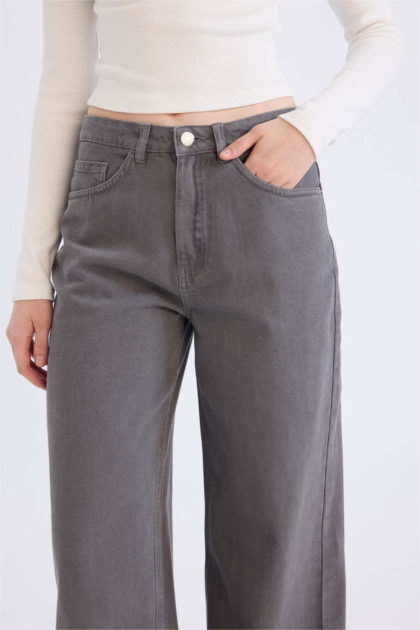 نساء رمادي فاتح بنطرون جبردين برجل واسع وايد ليج وخصر عالي