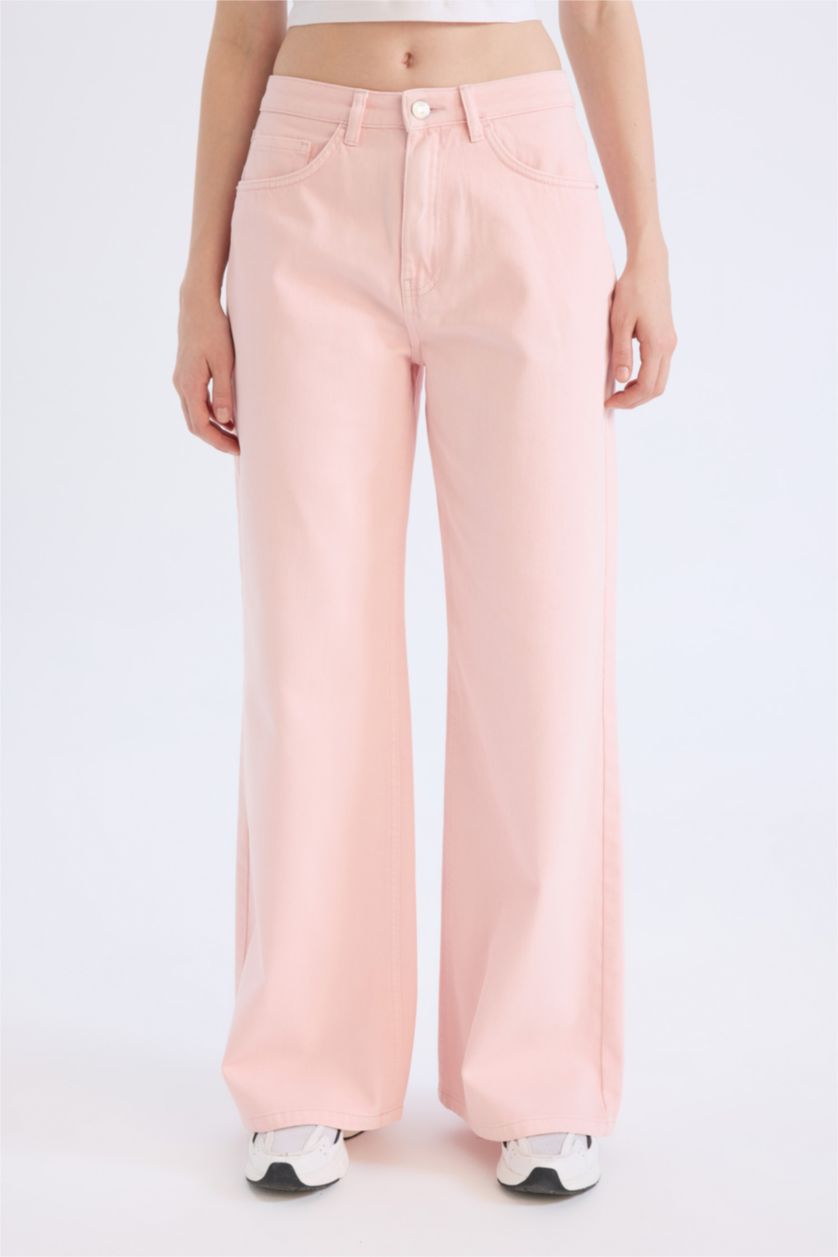 Woman Pink Wide Leg Gabardine Trousers