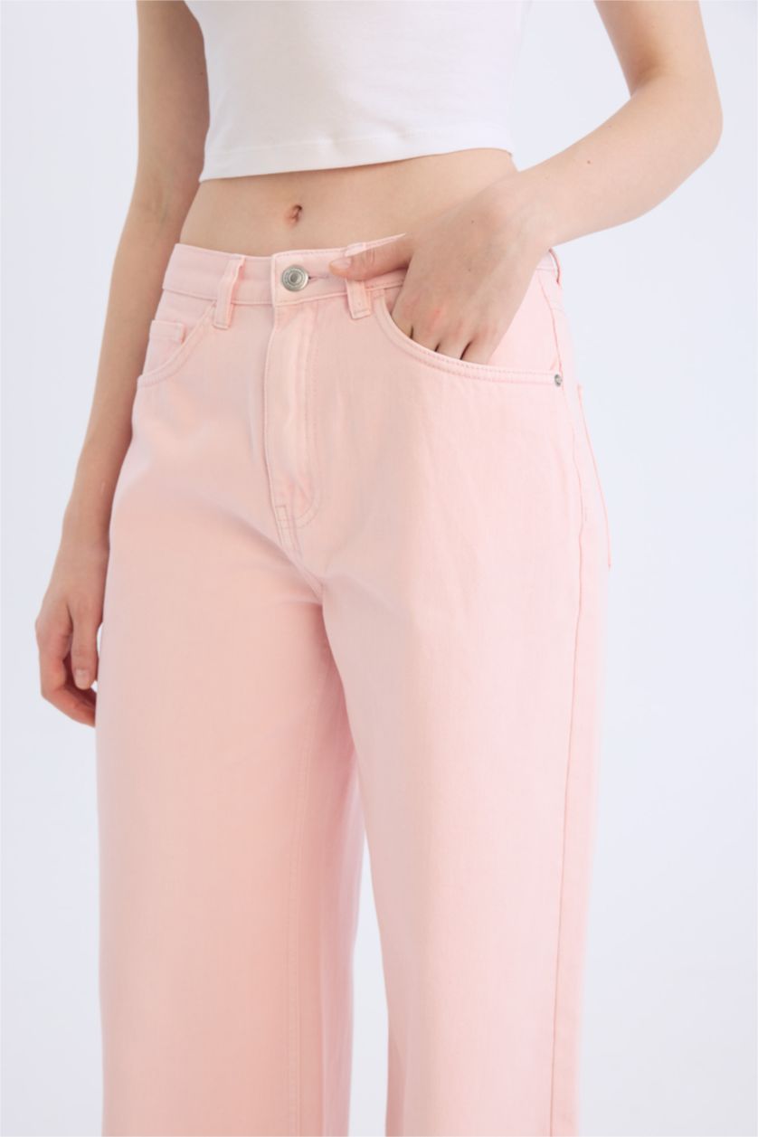 Woman Pink Wide Leg Gabardine Trousers